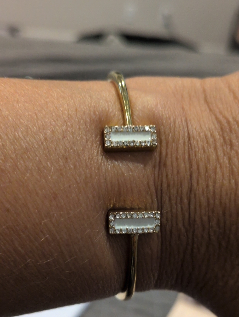 Kate Spade Raising the Bar Gold Pave Crystal & Enamel Hinged Cuff Bracelet